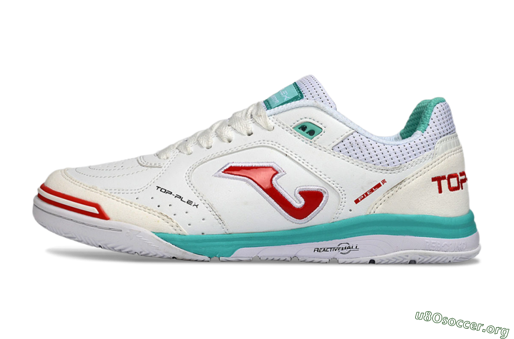Joma Top Flex IC Football Shoes - White/Aqua Blue/Red 3