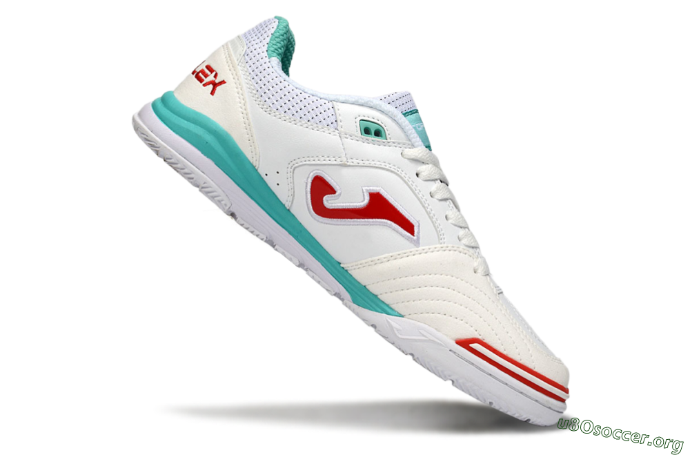 Joma Top Flex IC Football Shoes - White/Aqua Blue/Red 4