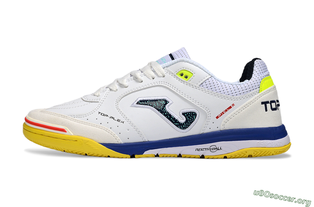 Joma Top Flex IC Football Shoes - White/Bright Yellow/Royal Blue 3