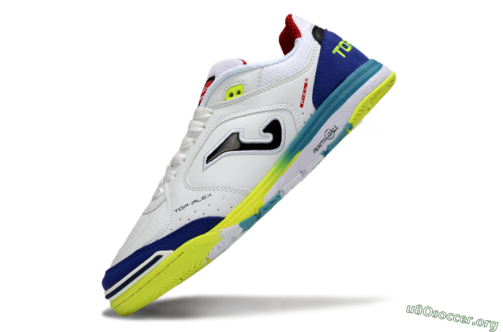 Joma Top Flex IC Football Shoes - White/Electric Yellow/Deep Blue 5