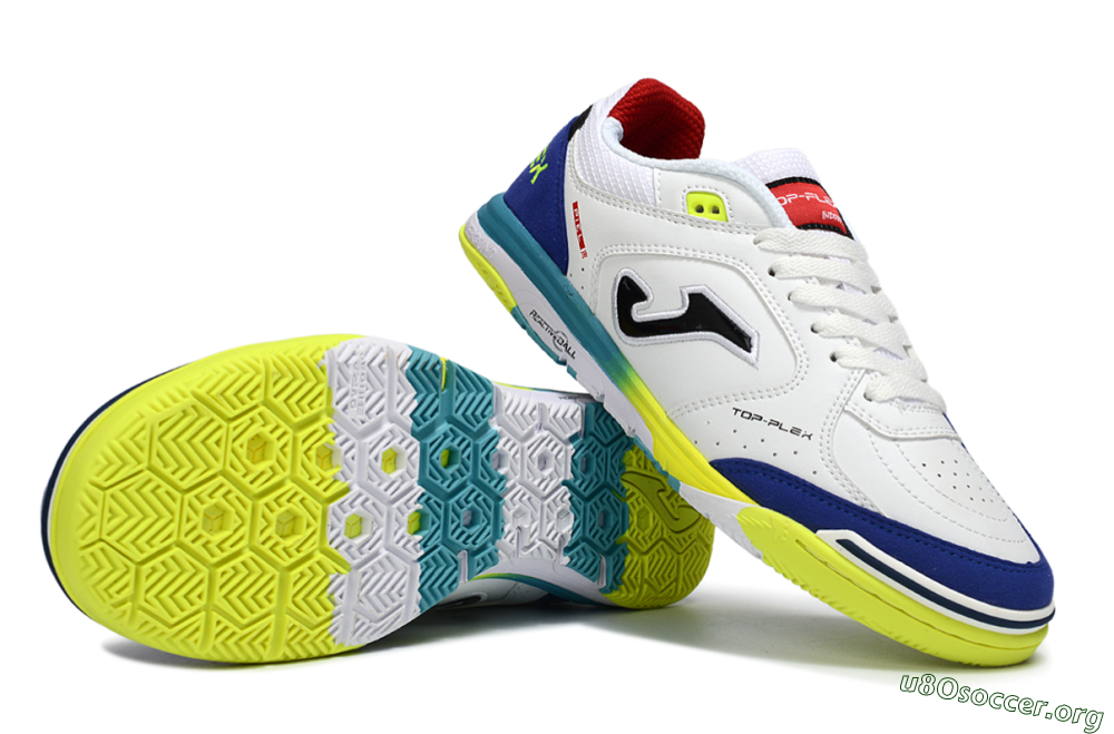 Joma Top Flex IC Football Shoes - White/Electric Yellow/Deep Blue 1