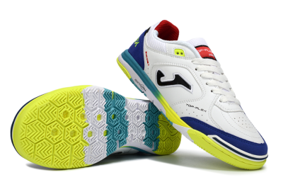 Joma Top Flex IC Football Shoes - White/Electric Yellow/Deep Blue