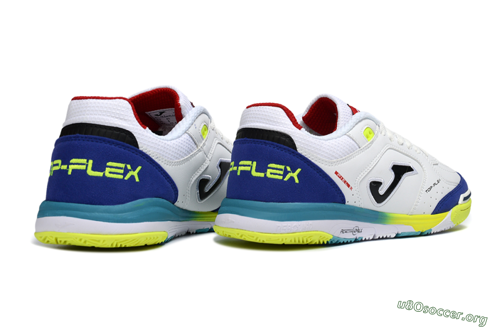 Joma Top Flex IC Football Shoes - White/Electric Yellow/Deep Blue 6
