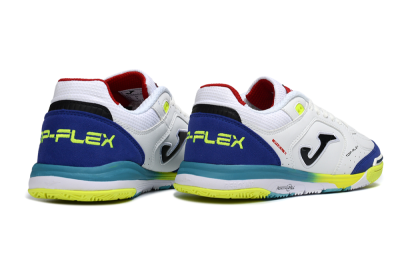 Joma Top Flex IC Football Shoes - White/Electric Yellow/Deep Blue