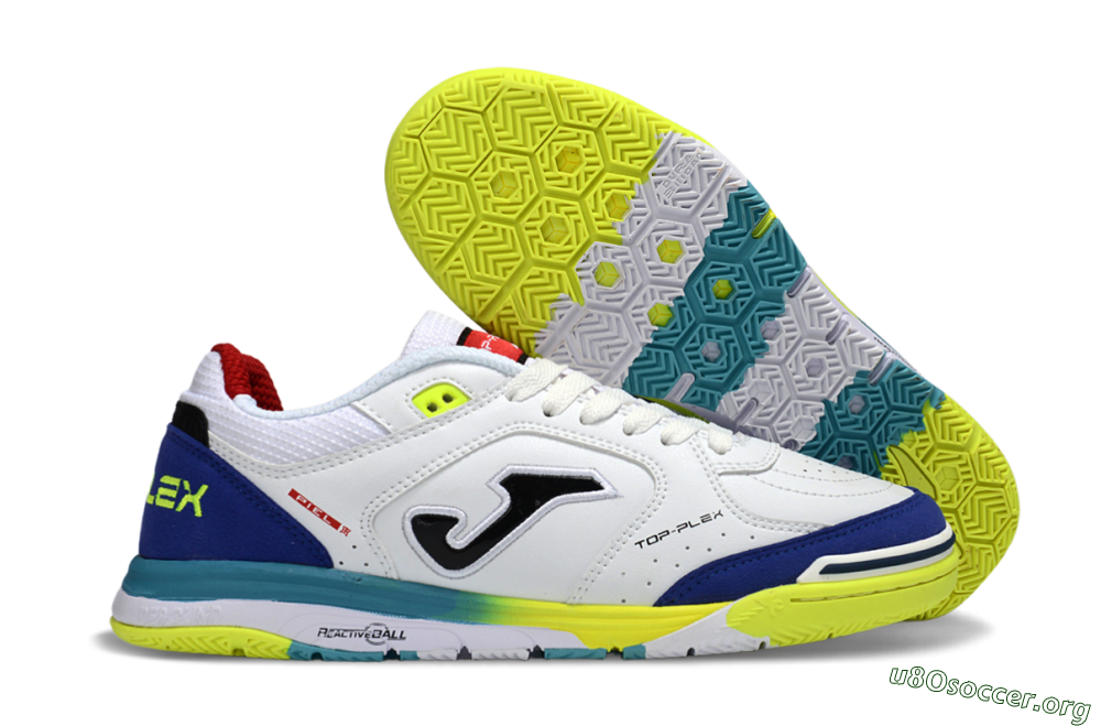 Joma Top Flex IC Football Shoes - White/Electric Yellow/Deep Blue 2