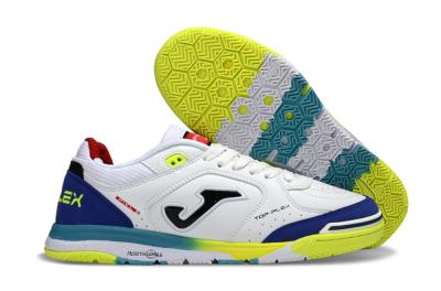 Joma Top Flex IC Football Shoes - White/Electric Yellow/Deep Blue