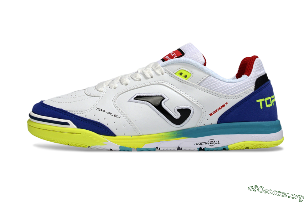 Joma Top Flex IC Football Shoes - White/Electric Yellow/Deep Blue 3