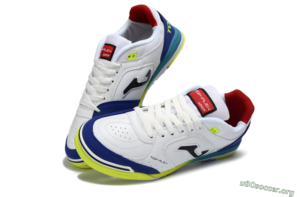 Joma Top Flex IC Football Shoes - White/Electric Yellow/Deep Blue 0