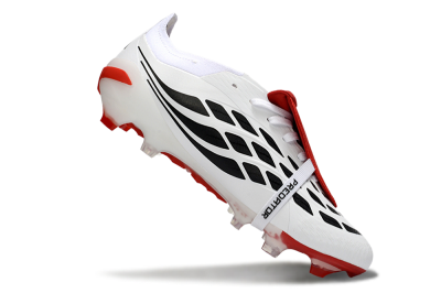 Adidas Predator 26 Elite Fold-Over Tongue FG Football Boots - White/Red Accent/Black Details