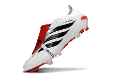 Adidas Predator 26 Elite Fold-Over Tongue FG Football Boots - White/Red Accent/Black Details