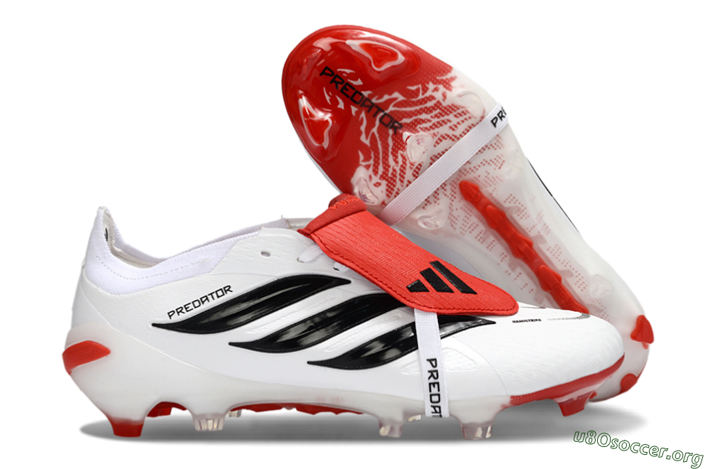 Adidas Predator 26 Elite Fold-Over Tongue FG Football Boots - White/Red Accent/Black Details 2