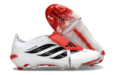 Adidas Predator 26 Elite Fold-Over Tongue FG Football Boots - White/Red Accent/Black Details
