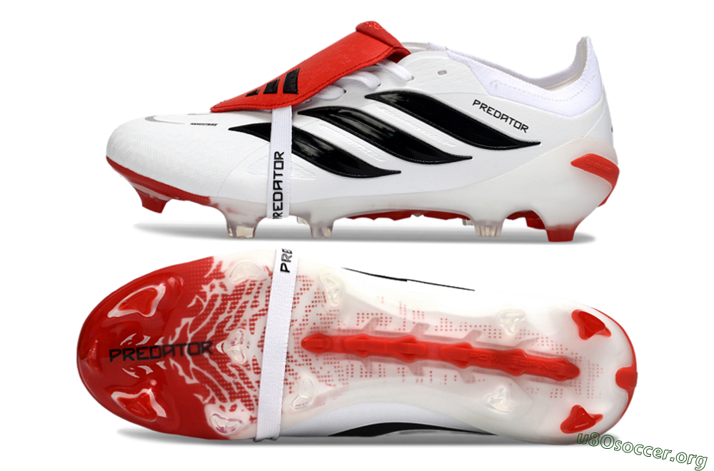 Adidas Predator 26 Elite Fold-Over Tongue FG Football Boots - White/Red Accent/Black Details 1