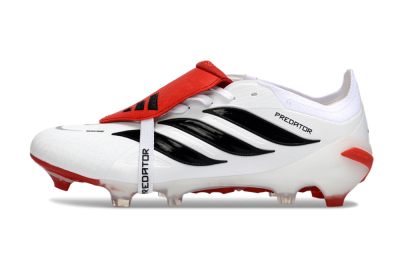 Adidas Predator 26 Elite Fold-Over Tongue FG Football Boots - White/Red Accent/Black Details