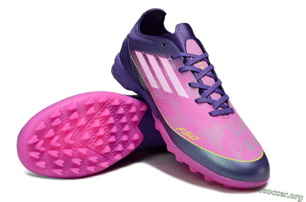 Adidas F50 Pro TF Football Shoes - Purple/Bright Pink/Neon Yellow 4