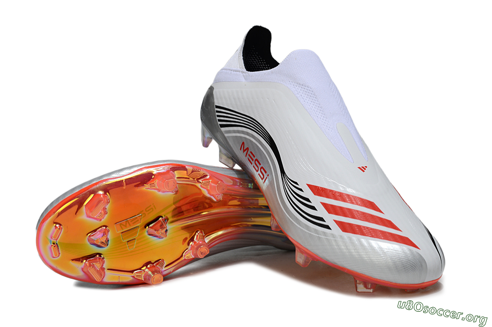 Messi x Adidas F50 Elite Laceless FG Football Boots - White/Red Accent/Silver Shine 0