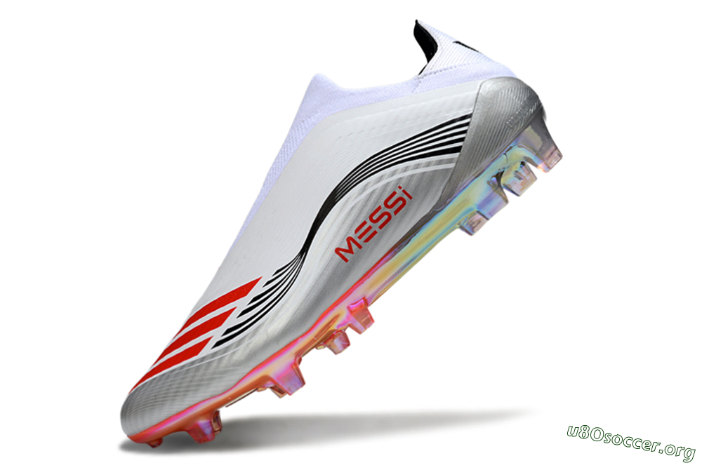 Messi x Adidas F50 Elite Laceless FG Football Boots - White/Red Accent/Silver Shine 5