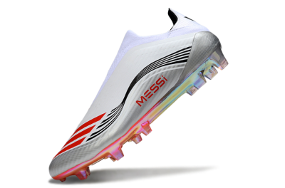 Messi x Adidas F50 Elite Laceless FG Football Boots - White/Red Accent/Silver Shine