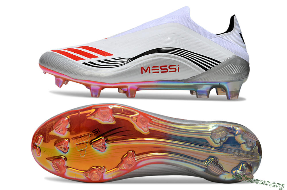 Messi x Adidas F50 Elite Laceless FG Football Boots - White/Red Accent/Silver Shine 1