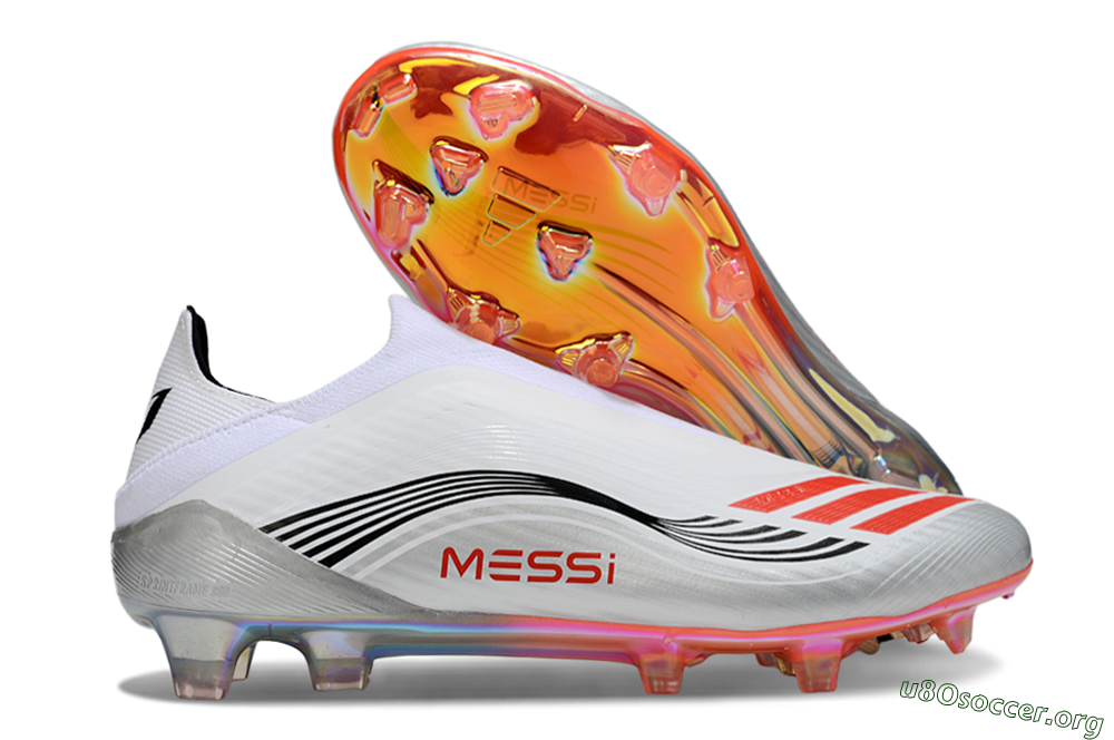 Messi x Adidas F50 Elite Laceless FG Football Boots - White/Red Accent/Silver Shine 2