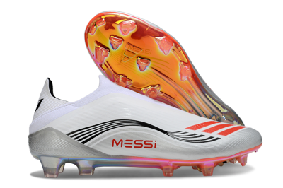 Messi x Adidas F50 Elite Laceless FG Football Boots - White/Red Accent/Silver Shine
