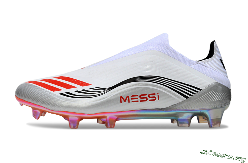 Messi x Adidas F50 Elite Laceless FG Football Boots - White/Red Accent/Silver Shine 3