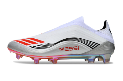 Messi x Adidas F50 Elite Laceless FG Football Boots - White/Red Accent/Silver Shine
