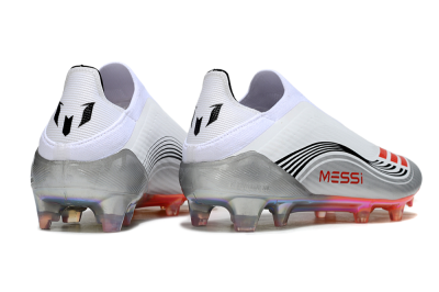 Messi x Adidas F50 Elite Laceless FG Football Boots - White/Red Accent/Silver Shine