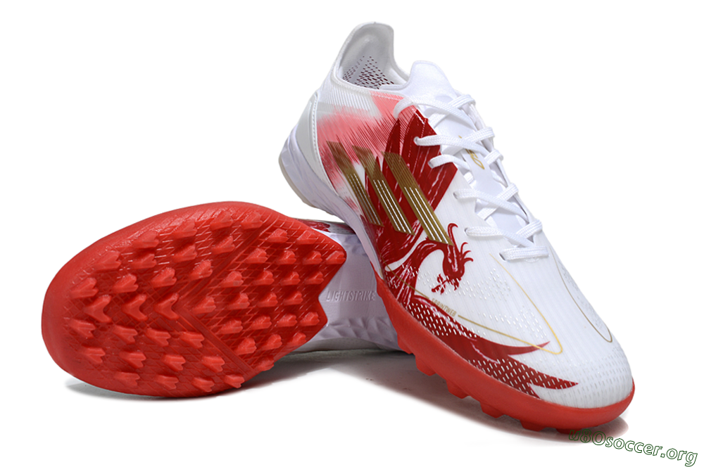 Adidas F50 Pro TF Football Shoes - White/Scarlet Red/Gold 0