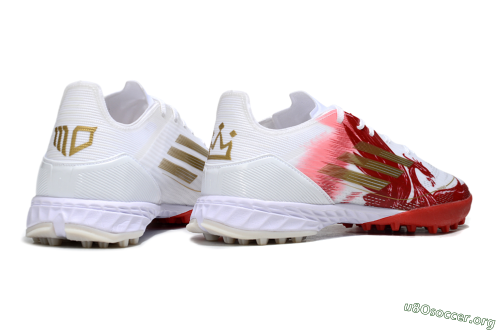 Adidas F50 Pro TF Football Shoes - White/Scarlet Red/Gold 6