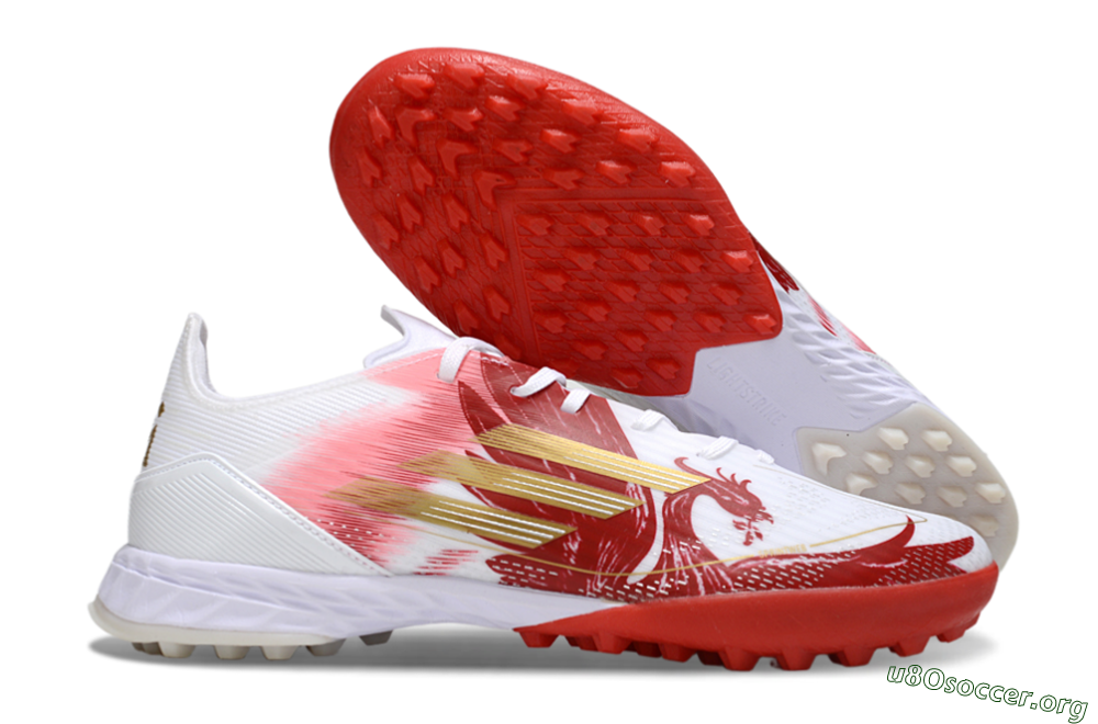 Adidas F50 Pro TF Football Shoes - White/Scarlet Red/Gold 2