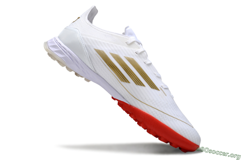 Adidas F50 Pro TF Football Shoes - White/Scarlet Red/Gold 4