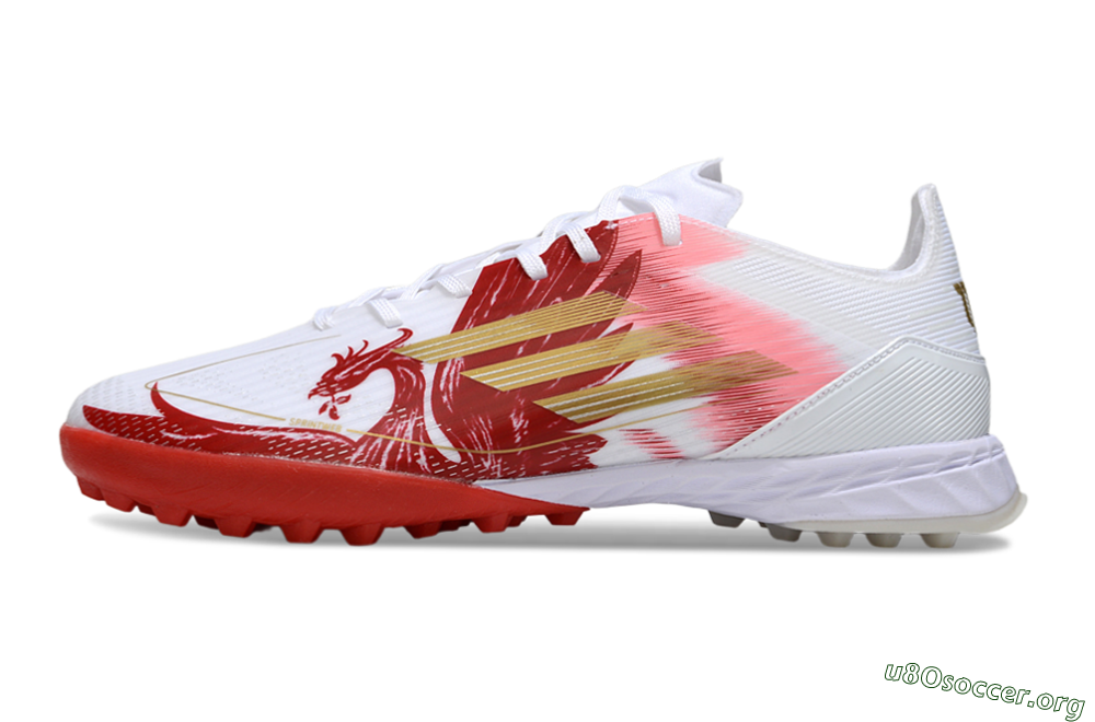 Adidas F50 Pro TF Football Shoes - White/Scarlet Red/Gold 3