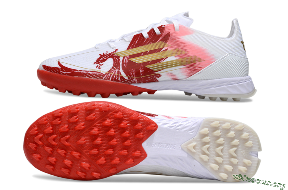 Adidas F50 Pro TF Football Shoes - White/Scarlet Red/Gold 1
