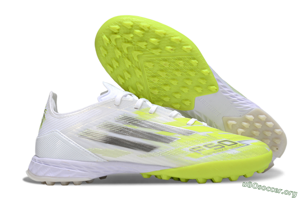 Adidas F50 Pro TF Football Shoes - White/Electric Yellow/Phantom Grey 2