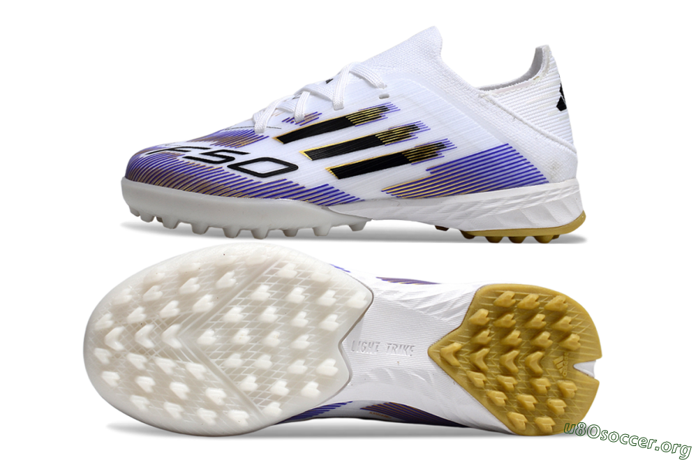 Adidas F50 Elite TF Football Shoes - White/Purple Dream/Gold Rush 1
