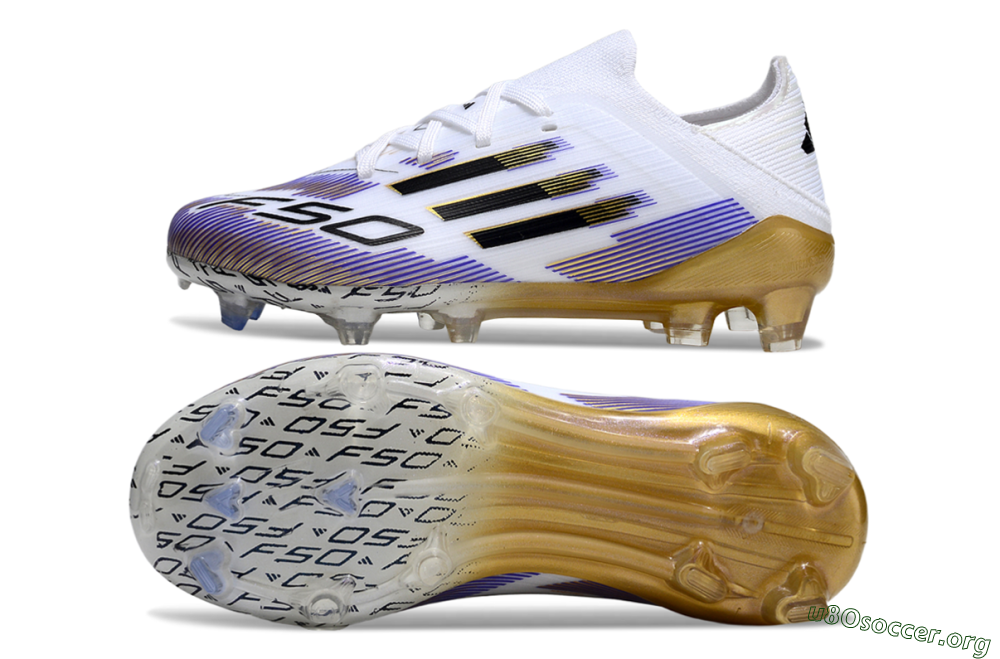 Adidas F50 Elite FG Football Boots - White/Violet Fade/Gold Accents 1