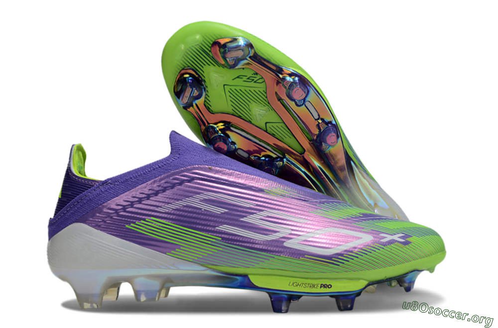 Adidas F50+ Elite Lightstrike Pro Laceless FG Football Boots - Violet/Lime Burst/Deep Purple 2