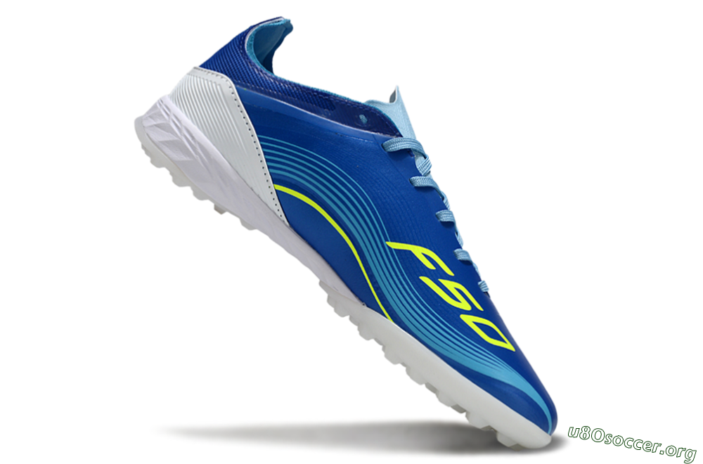 Messi x Adidas F50 Pro TF Football Shoes - Blue/Neon Green/White 5