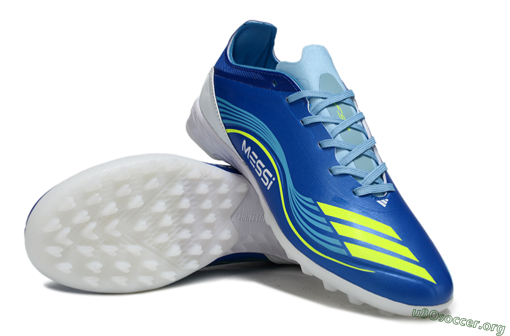 Messi x Adidas F50 Pro TF Football Shoes - Blue/Neon Green/White 4