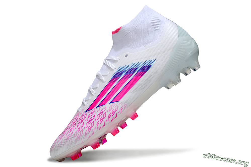Adidas F50 Elite Mid FG Football Boots - White/Neon Pink/Cyan Blue 5