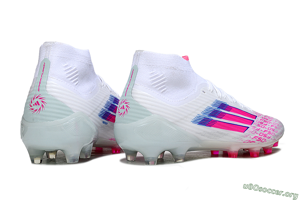 Adidas F50 Elite Mid FG Football Boots - White/Neon Pink/Cyan Blue 6