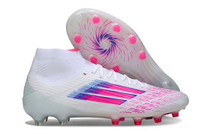 Adidas F50 Elite Mid FG Football Boots - White/Neon Pink/Cyan Blue