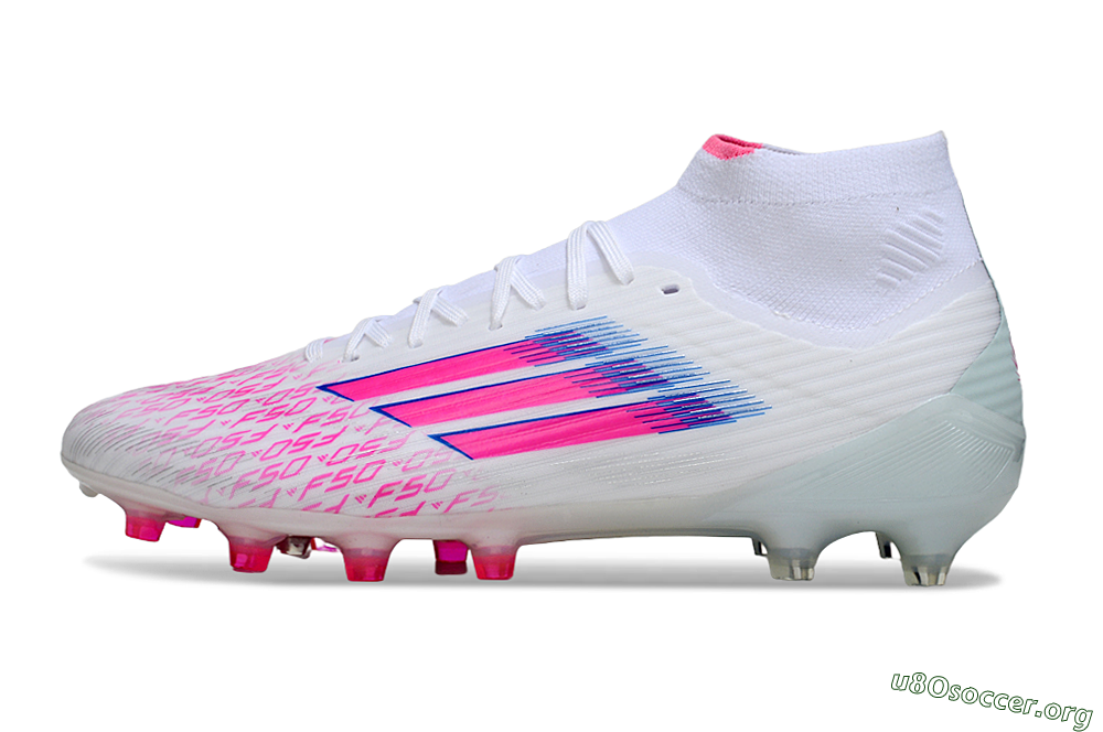 Adidas F50 Elite Mid FG Football Boots - White/Neon Pink/Cyan Blue 3