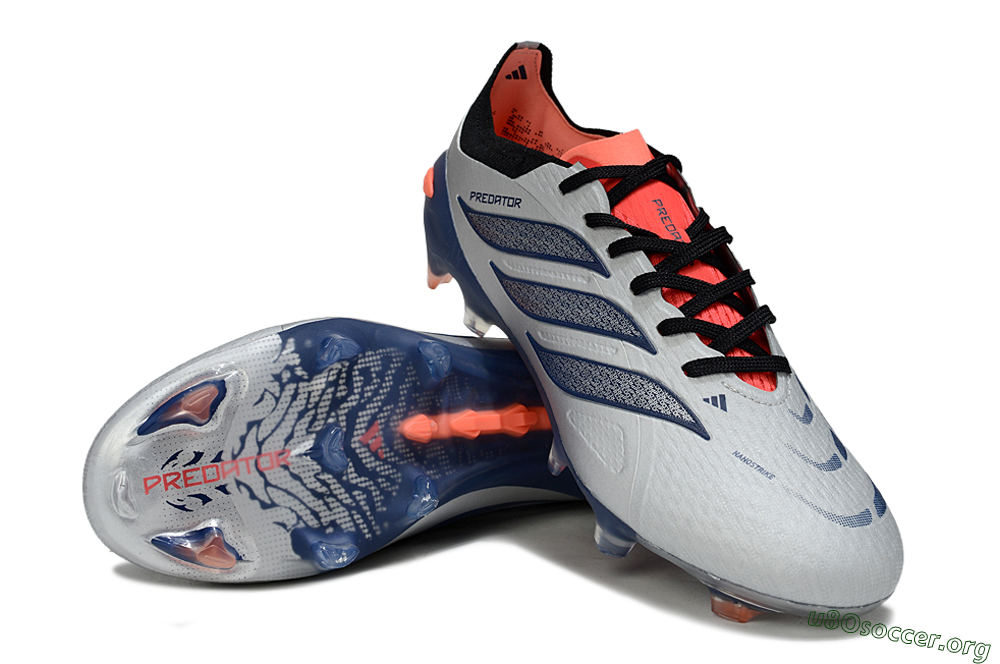 Adidas Predator 26 Elite FG Football Boots - Silver/Navy Blue/Neon Orange 0