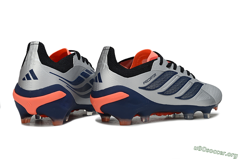 Adidas Predator 26 Elite FG Football Boots - Silver/Navy Blue/Neon Orange 6