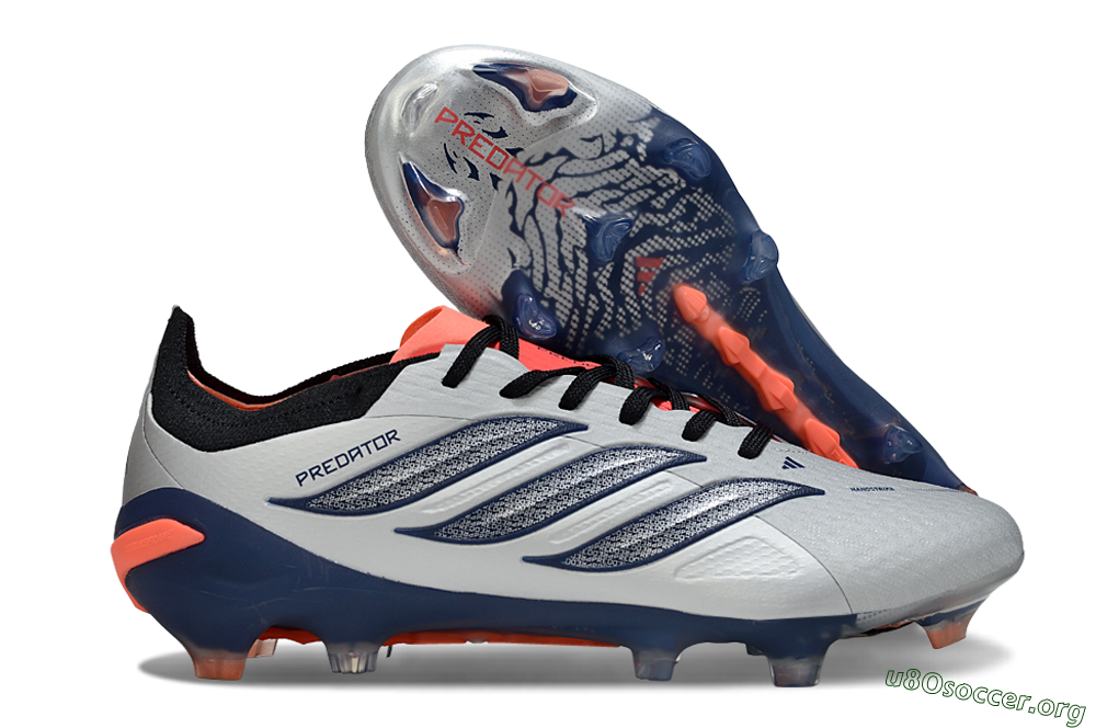Adidas Predator 26 Elite FG Football Boots - Silver/Navy Blue/Neon Orange 2