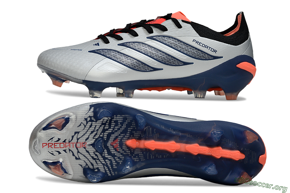 Adidas Predator 26 Elite FG Football Boots - Silver/Navy Blue/Neon Orange 1