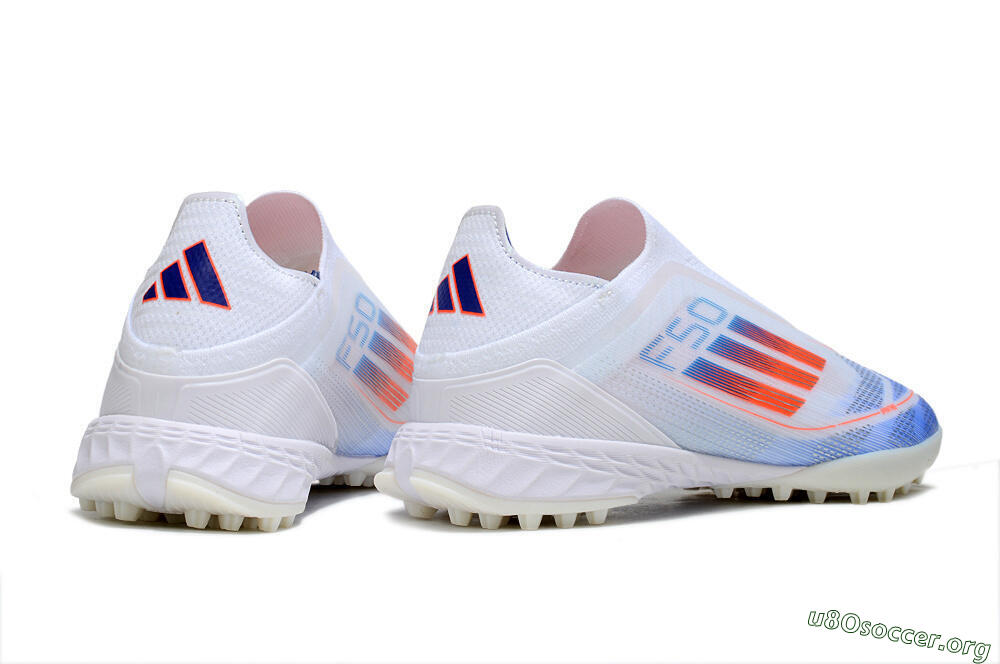 Adidas F50 Elite Laceless TF Football Shoes - White/Sky Blue/Coral Red 6