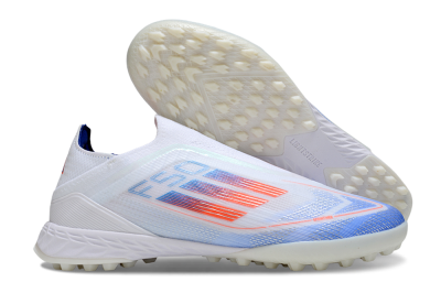 Adidas F50 Elite Laceless TF Football Shoes - White/Sky Blue/Coral Red